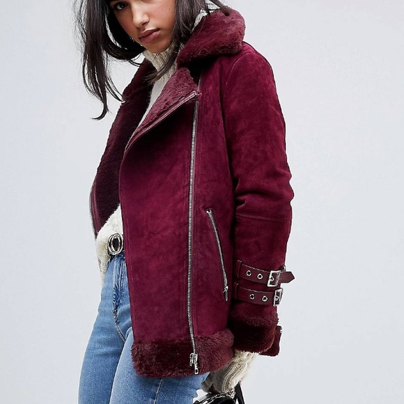 ASOS Suede and Faux Fur Aviator Jacket - Picture 4 of 7